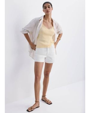 Mango Denim Shorts With Frayed Hem - White