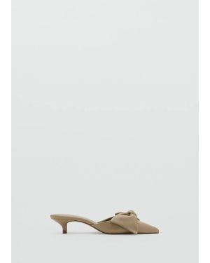 Mango Heeled Leather Shoes With Bow - Natural