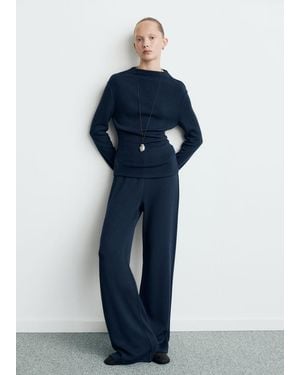 Mango Fine-Knit Perkins-Neck Sweatshirt - Blue