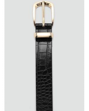 Mango Croco Faux-Leather Belt - White