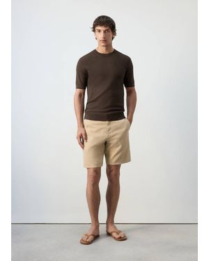 Mango 100% Cotton Knitted T-Shirt - Brown