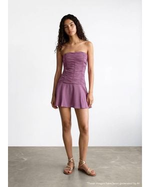 MANGO TEEN Draped Strapless Dress - Red