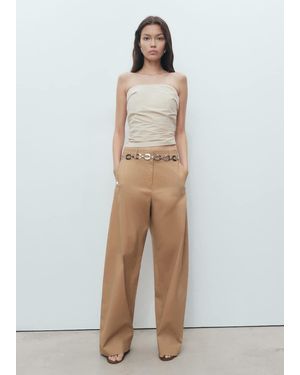 Mango Mid-Rise Wide Leg Cotton Trousers - White