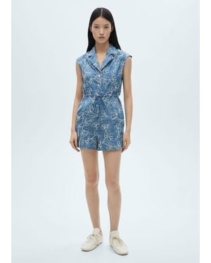 Mango Denim Overalls With Embroidered Detail - Blue