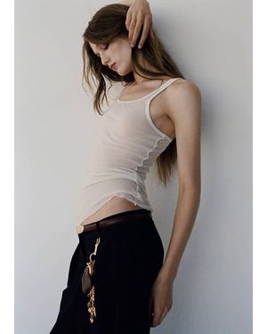 Mango Thin Belt With Metal Detail - White