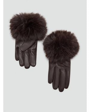 Mango Leather Gloves With Fur Finish - Black