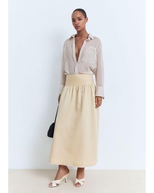 Mango Midi-Skirt With Frayed Ends - White