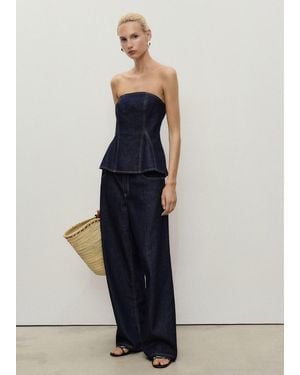 Mango Denim Peplum Top - Blue