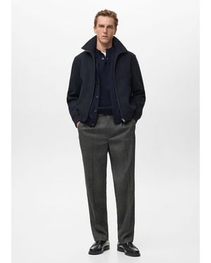 Mango Zip Textured Jacket - Blue