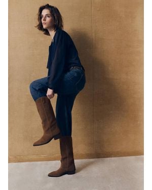 MANGO TEEN Cowboy Leather Boots - Brown