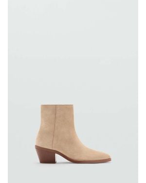 Mango Heel Suede Ankle Boot - White