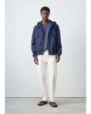 Mango Hooded Denim Jacket - Blue