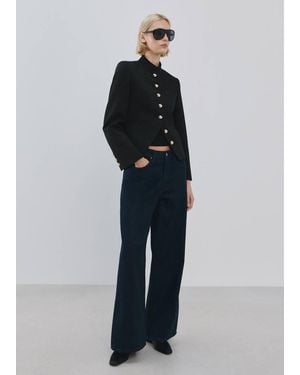 Mango Jacket With Jewel-Button Strip Collar - Blue