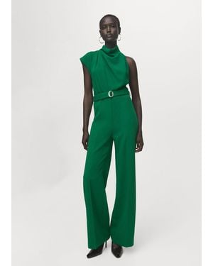 Mango Asymmetrical Long Jumpsuit With Belt Apple - Green