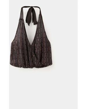 Mango Top Halter Paillettes Marrone
