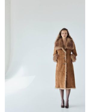 Mango Suede-Effect Coat With Fur Trim - White