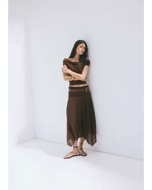 Mango Asymmetric Chiffon Skirt - White