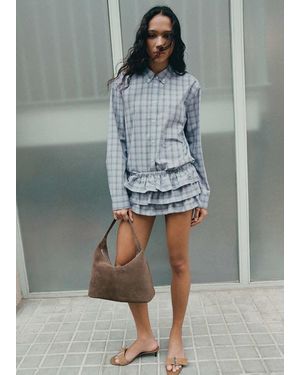Mango Plaid Mini Shorts With Ruffles - Grey