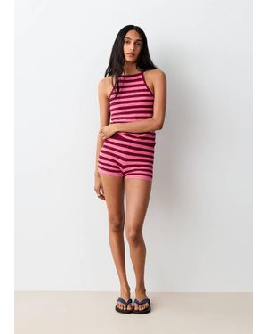 MANGO TEEN Striped Knitted Shorts - Red