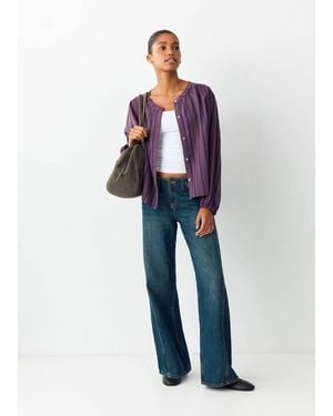 MANGO TEEN Cotton Striped Blouse With Ruched Detail - Purple