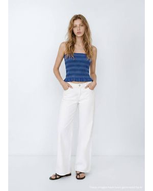 MANGO TEEN Smocked Top With Embroidered Details - White