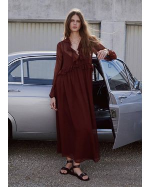 Mango Puffed Sleeves Dress - Brown