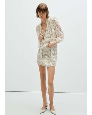 Mango Polka Dot Dress With Foulard Detail - White