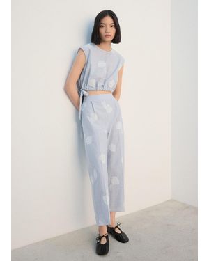 Mango Embroidered Striped Top - White