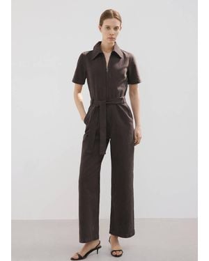 Mango Zip Denim Jumpsuit - Brown