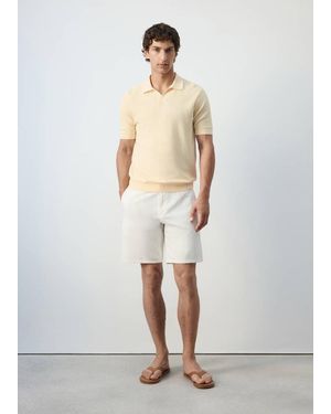 Mango Regular Fit Cotton-Linen Bermuda Shorts - White