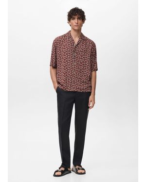 Mango Printed Fluid Regular-Fit Shirt - Red