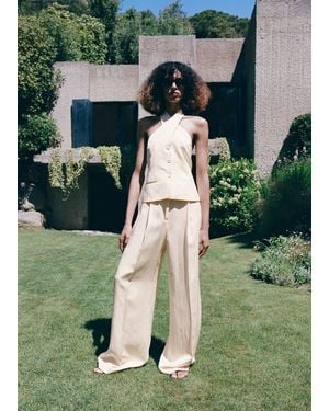Mango Straight Pleat Linen Pants - Green