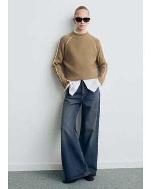 Mango Jumper With Contrasting Stripes And Perkins Collar - Blue