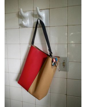 Mango Two-Tone Leather Sack-Style Bag - Gray