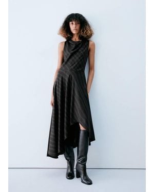 Mango Striped Dress With An Asymmetric Hem - White