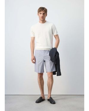 Mango Slim Fit Cotton Blend Bermuda Shorts - White