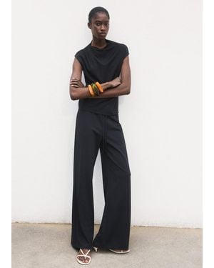 Mango Wideleg Trousers With Elastic Waist - Blue