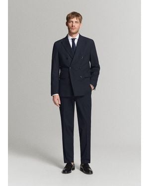 Mango Monaco Double-Breasted Slim-Fit Suit Jacket - Blue