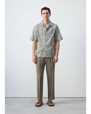 Mango 100% Cotton Bowling-Collar Shirt - Grey