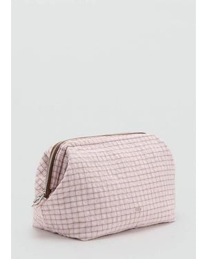 Mango Checkered Cotton Toiletry Bag - Pink