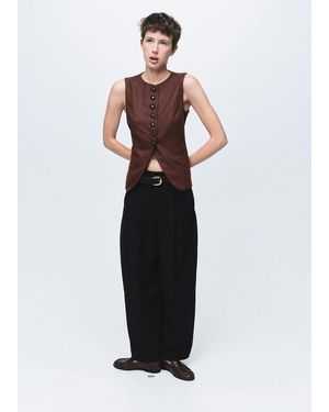 Mango Gilet Laine Boutons Tabac - Blanc