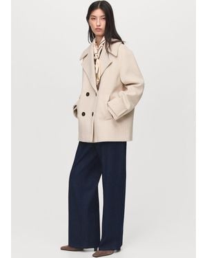 Mango Double-Breasted Wool-Blend Coat - Blue