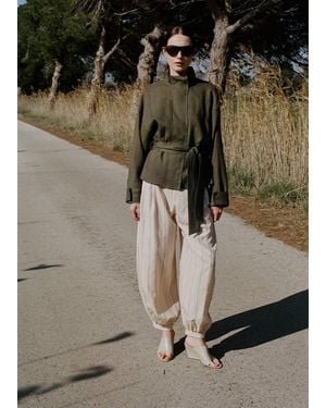 Mango Linen Jacket With Belt - Green