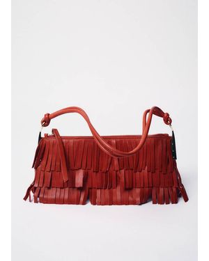 Mango Leather Shoulder Bag With Fringes - Blue