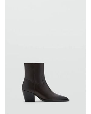 Mango Leather Pointed Ankle Boots - White