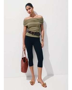 Mango Gathered Boat Neck Top - Green