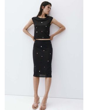 Mango Midi Sequin Knit Skirt - Black