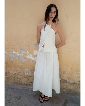 Mango A-Line Cotton Skirt With Stripes - Natural