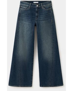 Mango Wide-Leg Jeans With Rhinestone Details - Blue