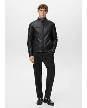 Mango Zip-Up Faux-Leather Jacket - Black